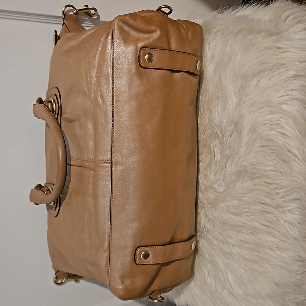 Coach Ashley Shimmery Tan Or Metallic Gold Bronze Leather Script Satchel F15447 - Picture 5 of 12